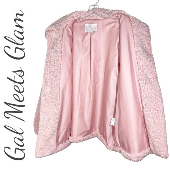 GAL MEETS GLAM Blush Pink Willa Faux Fur Teddy Jacket Fleece, Size Large - Picture 5 of 11